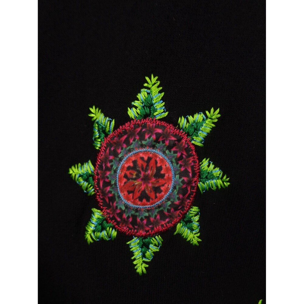 Desigual Black Knit Applique Dress Size Small Floral Starburst Embroidered - Picture 13 of 16
